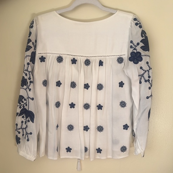 NWOT Zara Blue White Embroidered Floral Blouse Sz XS - Picture 5 of 5